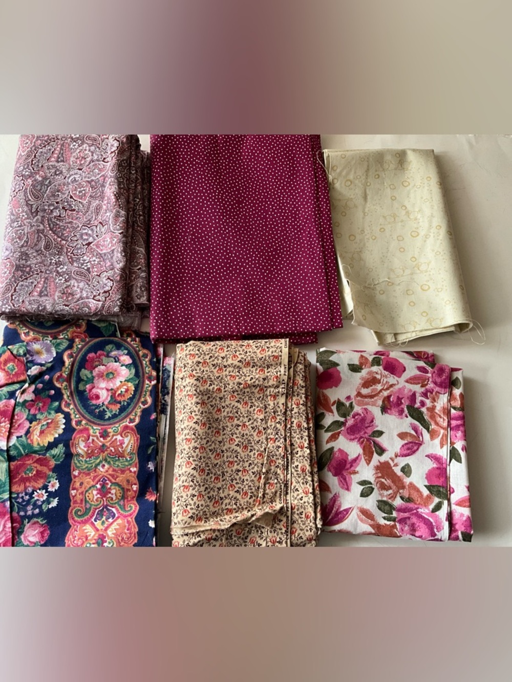 Quilting Sewing Crafting Fabric Lot Purple Burgundy Blue Rose Cream Brown Floral
